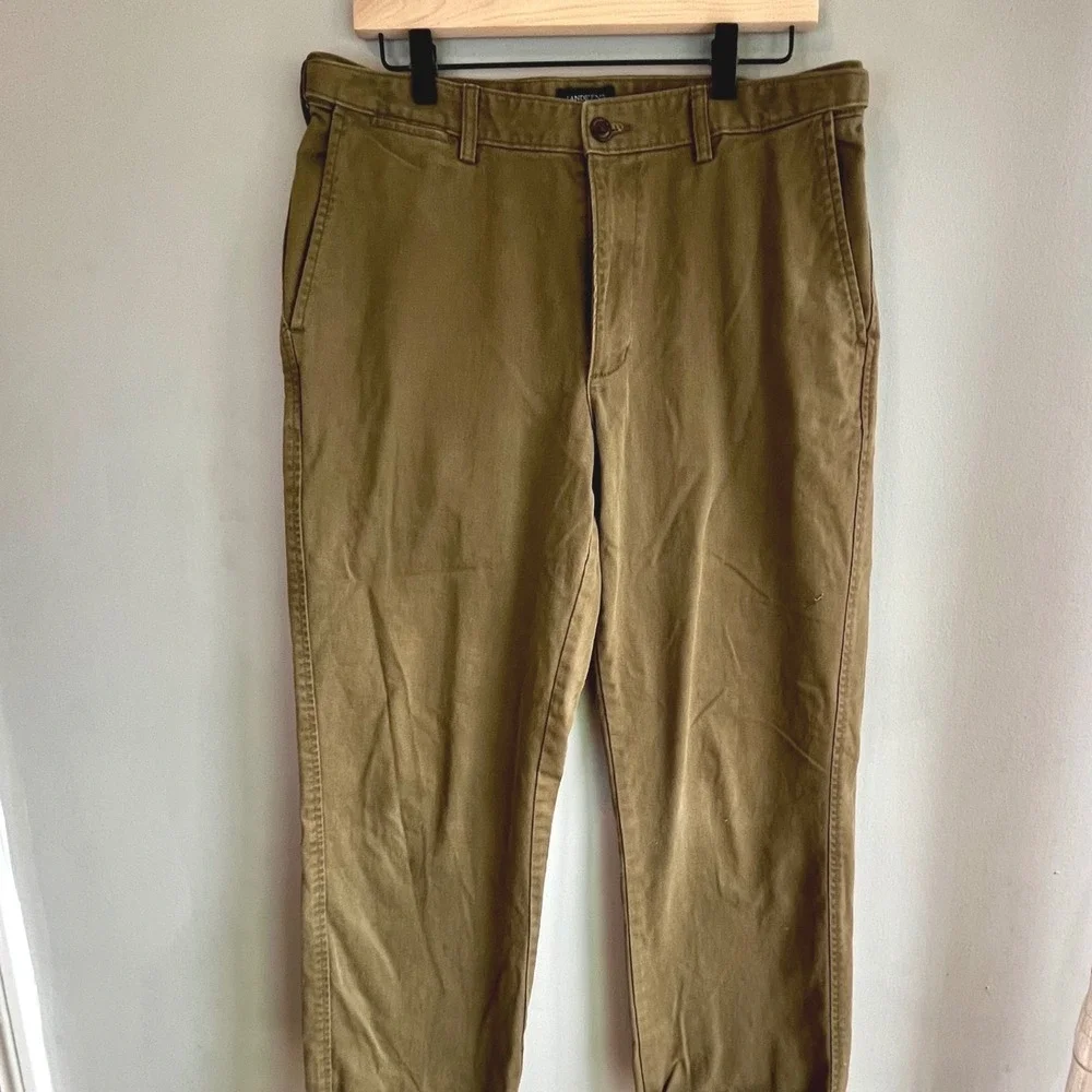 Lands' End Traditional Fit Olive Green Chino Pants Casual Trousers 100 % Cotton - Picture 2 of 14